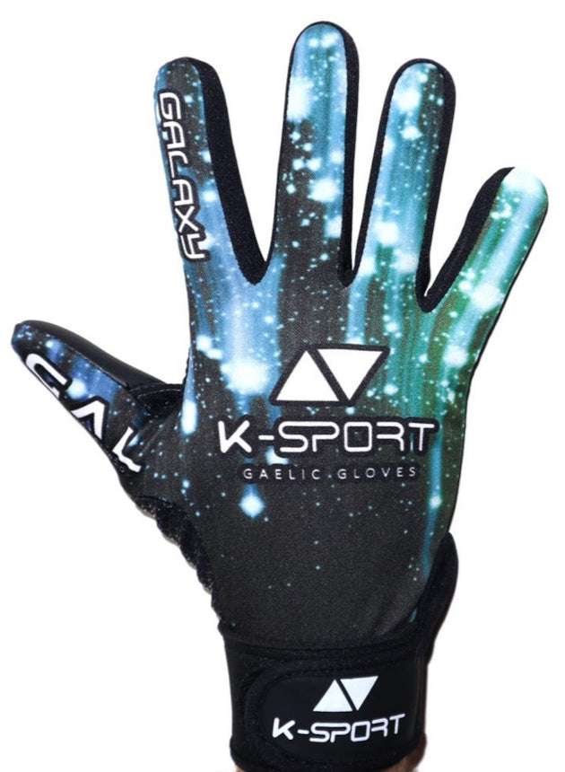 gaelic football gloves with galaxy colours, all weather grip